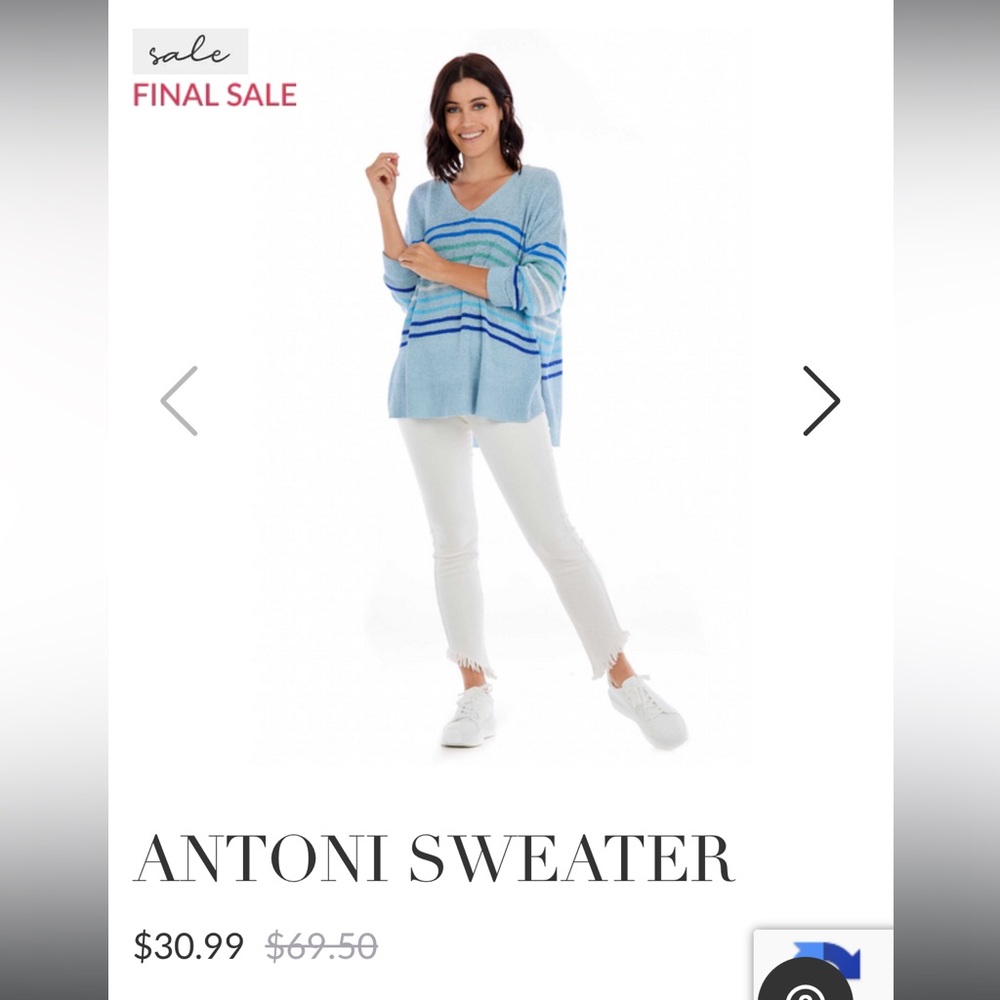 NWT Mudpie Gray and Blue Striped Sweater